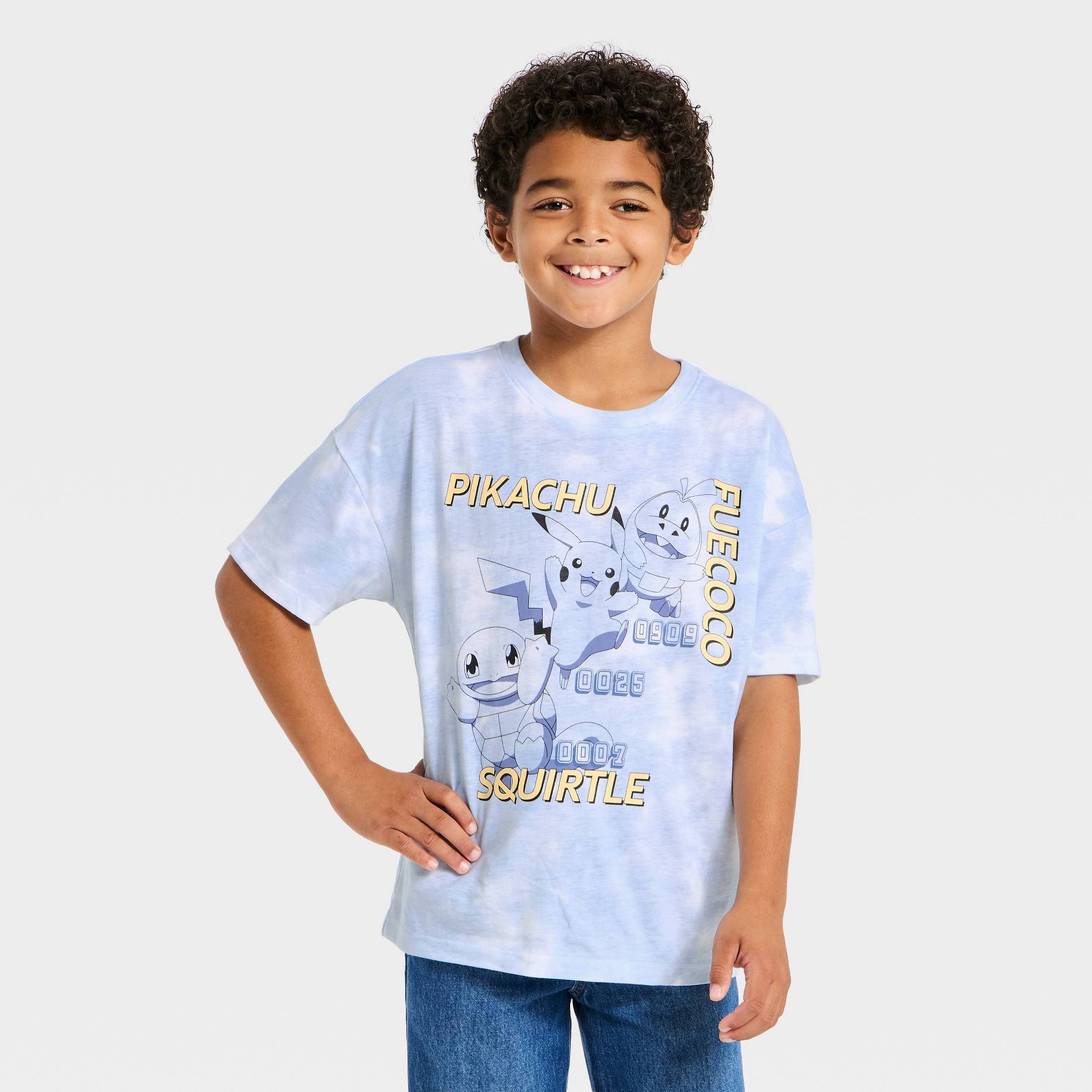 Boys' Pokemon Kanto Starters Washed Short Sleeve Graphic T-Shirt - Blue/White