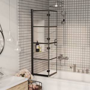 VidaXL Folding Shower Enclosure ESG 31.5 in.x55.1 in. Black - 1 of 4