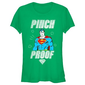 Juniors Womens Superman St. Patrick's Day Pinch Proof Man of Steel T-Shirt - 1 of 4