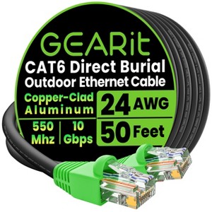GEARit Cat6 CCA Outdoor Ethernet Cable for Direct Burial, Black - 25 Feet - 1 of 4