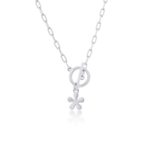 Bella Silver Sterling Silver Flower Charm Paperclip Toggle Necklace - Silver - 16+2 Inch - 1 of 2