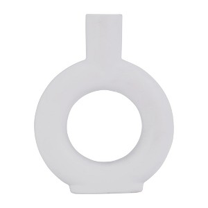 Sagebrook Home Round Ceramic Circle Cut-Out Table Vase, Home or Office Decor, Matte White, 7 L x 2 W x 9 H Inches - 1 of 4
