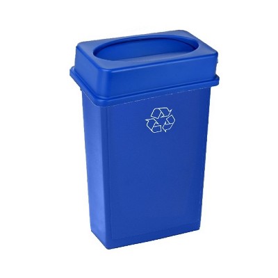 Blue 23 Gallon Plastic Commercial Recycle Bin with Drop Slot Lid