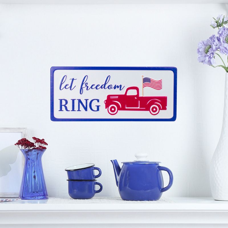Northlight 12" Metal Patriotic "Let Freedom RING" Sign with a Flag Wall Decor, 2 of 6