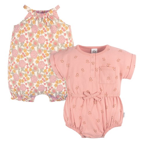 Gerber Baby & Toddler Girls' Romper - Retro Floral - 0-3 Months - 2-Pack