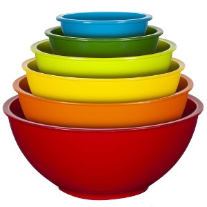 Itopfox 6-Piece Colorful Plastic Mixing Bowls Set for Kitchen, Ideal for Baking, Prepping, Cooking, Nesting Design for Space Saving Storage, Rainbow - 1 of 4