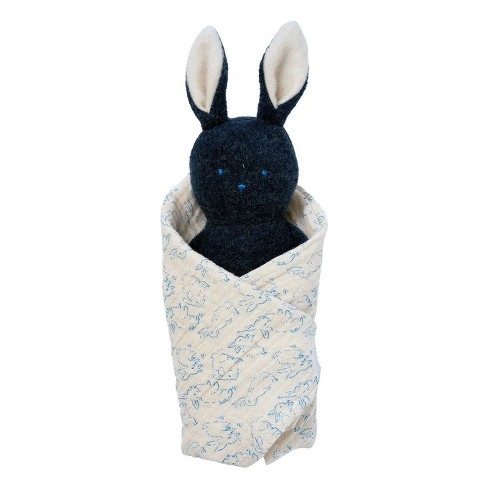 Manhattan Toy Embroidered Plush Bunny Baby Rattle + Soft Cotton Burp Cloth, 16 x 16 Inches - image 1 of 4