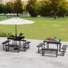 Costway Picnic Table Bench Set for 4-8 People with Umbrella Hole All-Weather HDPE Tabletop Black/Gray/Green/White - 4 of 4