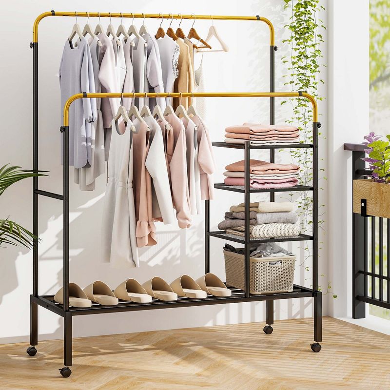 Costway Rolling Clothes Drying Rack Double Rods Garment Rack with Height Adjustables Gold/Silver, 4 of 11