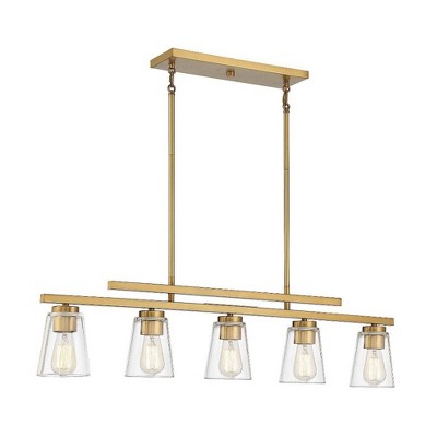 Calhoun Warm Brass Linear Chandelier with Clear Glass Shades