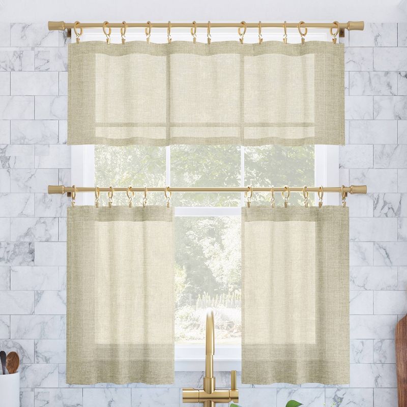 Set of 2 Slub Textured Linen Blend Cafe Curtain Tiers - Archaeo, 5 of 6