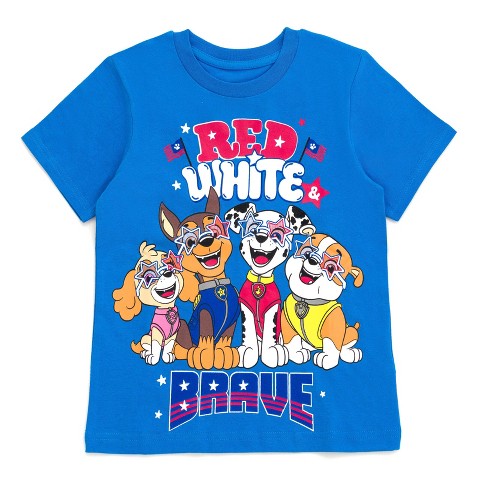 PAW Patrol Skye Chase Marshall July 4th Little Boys T-Shirt Red White & Brave 7-8