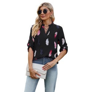 Coolmee Women's Blouses Dressy Casual 3/4 Length Sleeve Tops Trendy Shirts - 1 of 4
