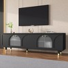VYNXARIA Contemporary TV Stand with Adjustable Shelves for TVs Up to 78in, Stylish Media Console with Gold Handles and Arch Fluted Glass Doors, Black - 2 of 4