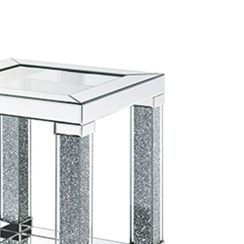 20&#34; Noralie Mirrored Accent Table Faux Diamonds/Clear Glass - Acme Furniture, 4 of 8