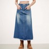Anna-Kaci Women's High Waist A-Line Denim Maxi Skirt with Front Patch Pockets and Raw Hem Detail - 4 of 4
