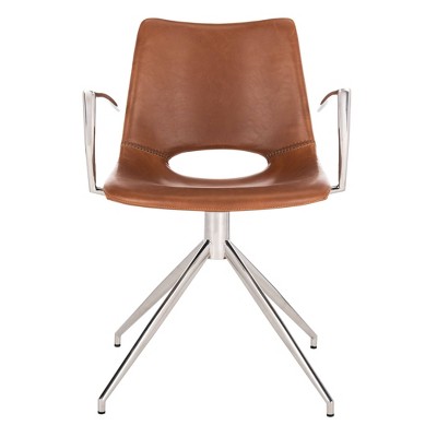 Dawn Mid-Century Swivel Office Armchair Cognac/Stainless Steel - Safavieh