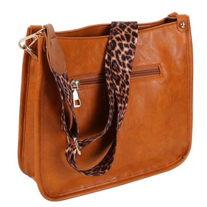 Laromni"Women's Leather Crossbody Shoulder Bag – Casual Handbag with Adjustable Wide Guitar Strap"BrownLeopard&Orange - 1 of 4