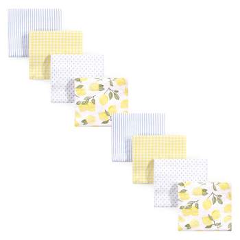 Hudson Baby Infant Girl Cotton Flannel Receiving Blankets Bundle Set, Lemons 8-Pack, One Size