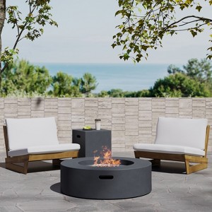 Christopher Knight Home Sherwood Outdoor Acacia Wood Club Chairs with Cushions and Circular Fire Pit - 1 of 4