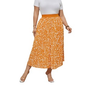 Clearlove Plus Size Pleated Skirt Women's Elastic Waist Boho  Midi Skirts with Pockets - 1 of 4