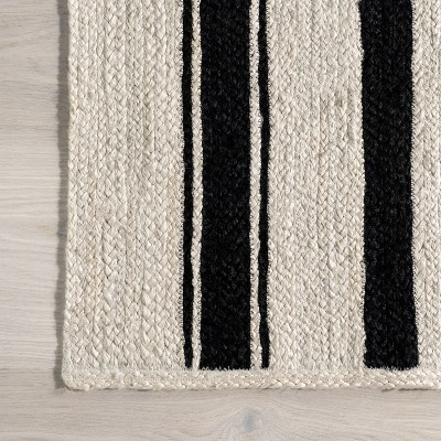 Black and White Striped Handmade Jute 6' x 9' Area Rug