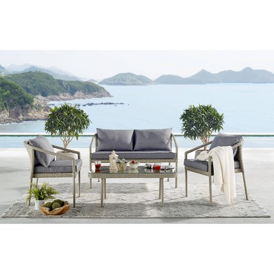 4pc All-Weather Wicker Windham Outdoor Conversation Set Gray - Alaterre Furniture