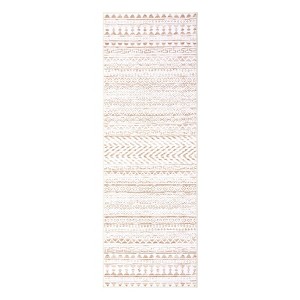 2 x 6 ft Polyester Black Rectangular Dining Room Laundry Bathroom Kitchen Geometric Stripped Print Modern Machine Washable Runner Rug - 1 of 4