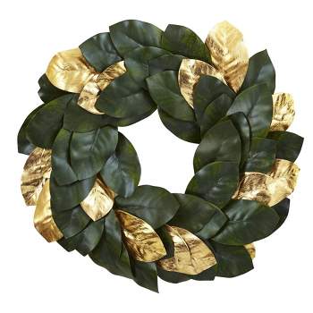 22" Artificial Magnolia Leaf Wreath Gold - Nearly Natural