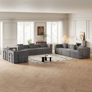 8-Seater Corduroy Fabric Folding Convertible Sofa Bed with Side Storage Pockets, Cushions Included, Space-Saving for Living Room, Bedroom, and Study - 1 of 4