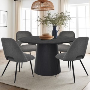 5-Piece Dining Table Set for 4, 46" Modern Round Manufactured Grain Dining Table with 4 Upholstered Fabric Dining Chairs for Dining Room-Maison Boucle - 1 of 4