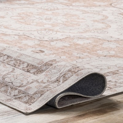 Peach Floral Medallion 8' x 10' Easy-Care Synthetic Area Rug