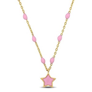 EVERLY JEWELRY | 14K Yellow Gold Pink Enamel Star Station Necklace - 18 inch - 1 of 4