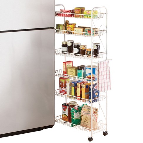 Collections Etc Slim Rolling Pantry 6 tier Shelf White Metal With