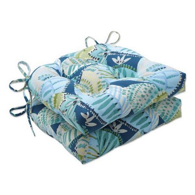 2pk Outdoor/Indoor Reversible Chair Pad Set Mainstay Pacific Blue - Pillow Perfect