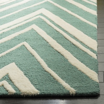 Teal and Ivory Zig Zag Hand-Tufted Wool Rug