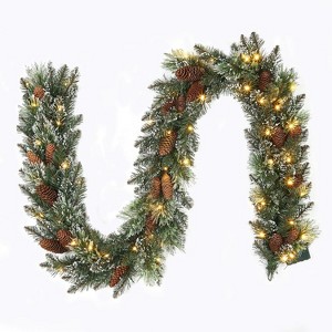 Pre-Lit Frosted Christmas Wreath Set of 6, Christmas Decoration with Pine Cones, Holly Berries - 1 of 4