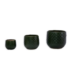 NAYSAYE Planter Set of 3 Ceramic Flowerpot Sleek Glossy Design for Indoor Outdoor Garden, Dark Green, 9.5"*9.5"*8.1" - 1 of 4
