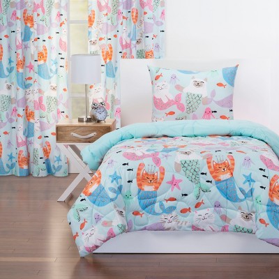 Twin Purrmaids Reversible Comforter with Sham Set - Crayola