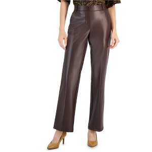 Kasper Womens Vegan Leather Casual Trouser Pants, Brown, Small - 1 of 1
