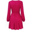 Womens Deep V Neck Mini Dress Long Sleeve Elastic Waist A Line Casual Wrap Midi Dress - 4 of 4