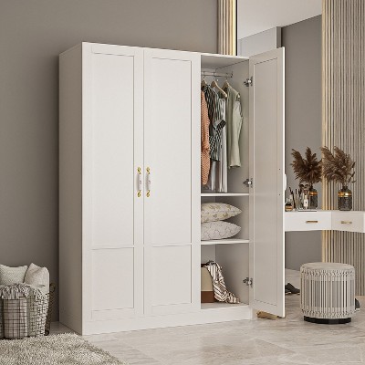 FUFU&GAGA White Grand Armoire With Hanging Rods Storage Wardrobe Cabinet