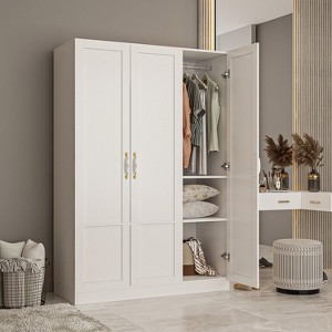 FUFU&GAGA White Grand Armoire With Hanging Rods Storage Wardrobe Cabinet - 1 of 4