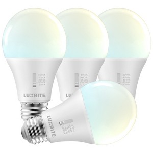Luxrite A19 LED Light Bulb 75 Watt Equivalent, CRI90, 5CCT Selectable 2700K - 5000K, Dimmable, 1100LM, 11W, E26 Medium Base, ETL Listed 4 Pack - 1 of 4