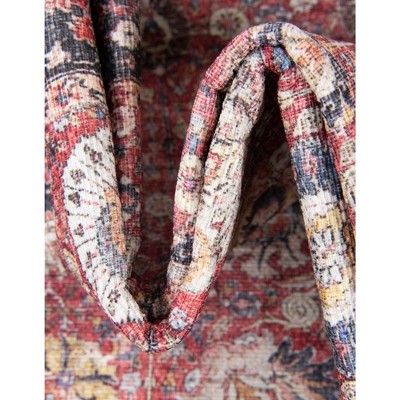 Vintage Red Chenille Floral Rectangular Area Rug 6' x 9'