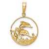 Black Bow Jewelry 14k Yellow Gold Two Tone Double Dolphins in Circle Pendant - 3 of 4