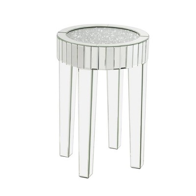 33" Round Mirrored & Faux Diamond Wood End Table