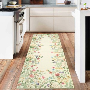 Hallway Runner Rug, Non-Slip Washable Bathroom & Kitchen Runner Rug, Low-Pile Soft Botanical Runner Rug for Girls' Bedroom, Laundry Room, Bedside - 1 of 4