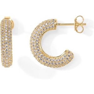 14K Gold Plated 925 Sterling Silver Post Cubic Zirconia Chunky Hoop Earrings - Thick Lightweight Gold Earrings for Women - Fully Studded Hoop - 1 of 4