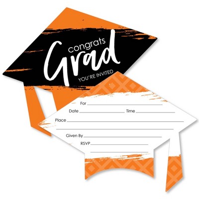 Big Dot of Happiness Orange Grad - Best is Yet to Come - Shaped Fill-in Invitations - Orange Grad Party Invitation Cards with Envelopes - Set of 12